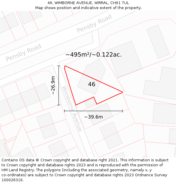 46, WIMBORNE AVENUE, WIRRAL, CH61 7UL: Plot and title map