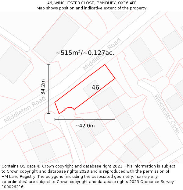 46, WINCHESTER CLOSE, BANBURY, OX16 4FP: Plot and title map