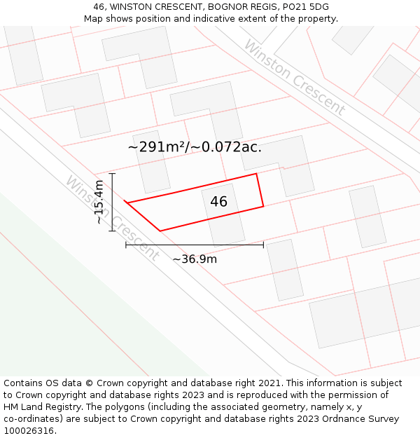 46, WINSTON CRESCENT, BOGNOR REGIS, PO21 5DG: Plot and title map