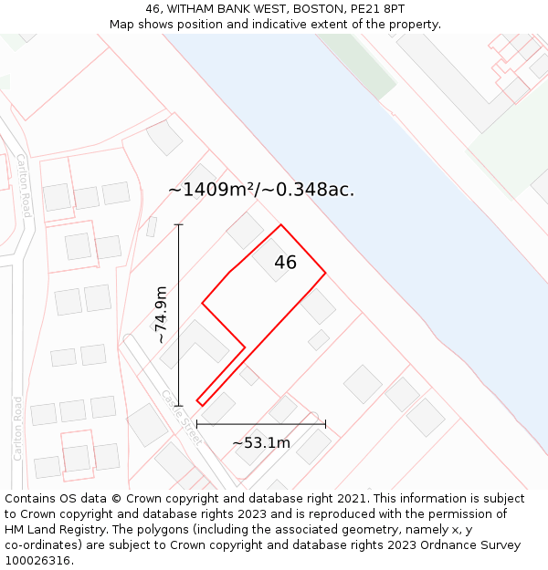 46, WITHAM BANK WEST, BOSTON, PE21 8PT: Plot and title map