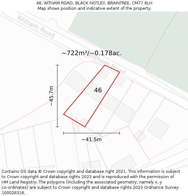 46, WITHAM ROAD, BLACK NOTLEY, BRAINTREE, CM77 8LH: Plot and title map