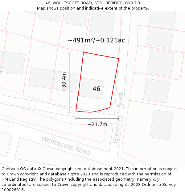 46, WOLLESCOTE ROAD, STOURBRIDGE, DY9 7JR: Plot and title map