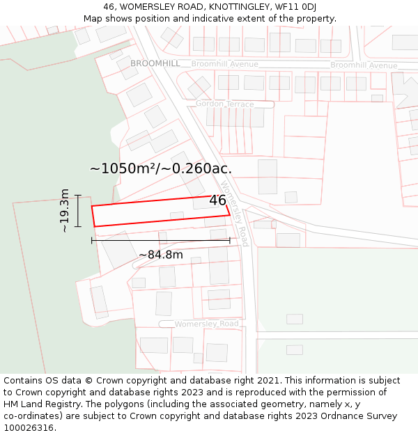 46, WOMERSLEY ROAD, KNOTTINGLEY, WF11 0DJ: Plot and title map