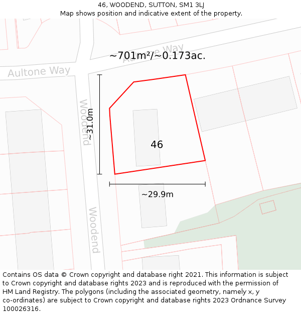 46, WOODEND, SUTTON, SM1 3LJ: Plot and title map