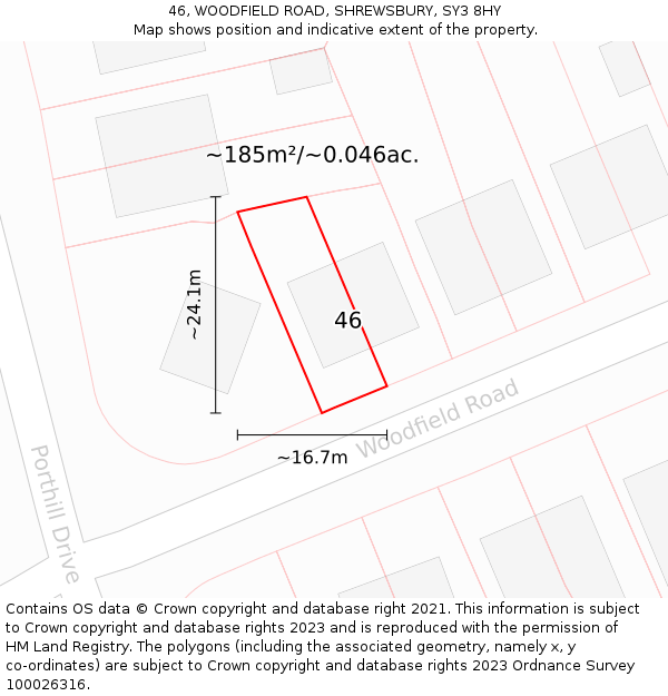 46, WOODFIELD ROAD, SHREWSBURY, SY3 8HY: Plot and title map