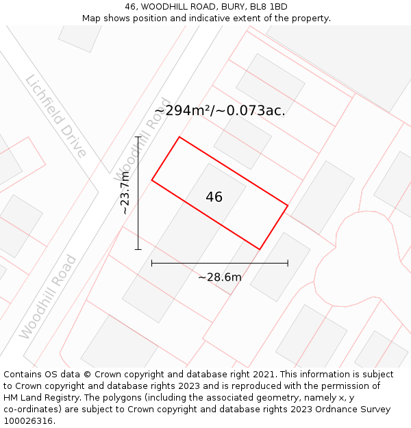 46, WOODHILL ROAD, BURY, BL8 1BD: Plot and title map