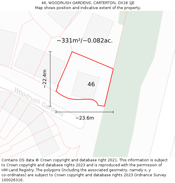 46, WOODRUSH GARDENS, CARTERTON, OX18 1JE: Plot and title map