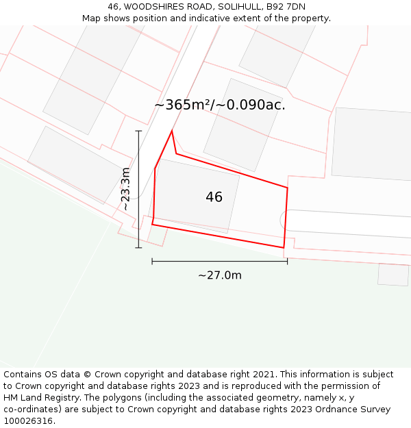 46, WOODSHIRES ROAD, SOLIHULL, B92 7DN: Plot and title map