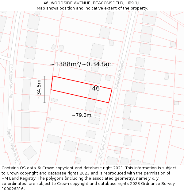 46, WOODSIDE AVENUE, BEACONSFIELD, HP9 1JH: Plot and title map