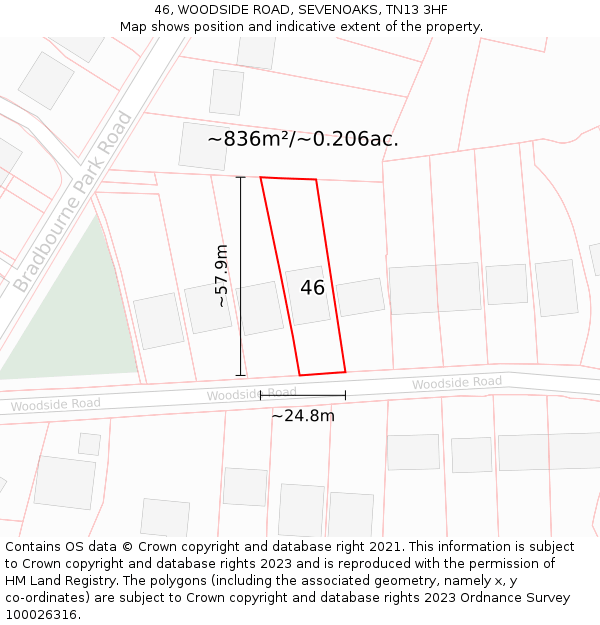 46, WOODSIDE ROAD, SEVENOAKS, TN13 3HF: Plot and title map