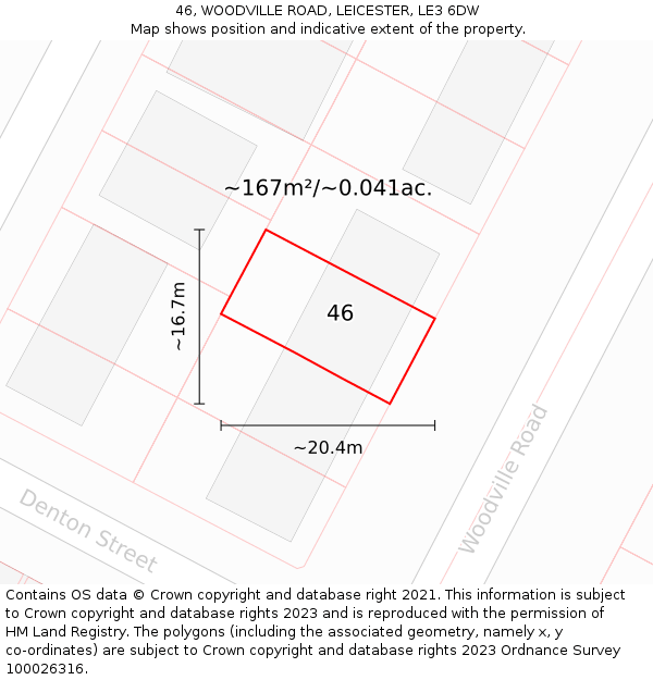 46, WOODVILLE ROAD, LEICESTER, LE3 6DW: Plot and title map