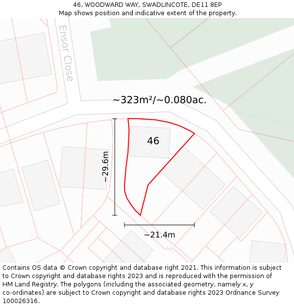 46, WOODWARD WAY, SWADLINCOTE, DE11 8EP: Plot and title map