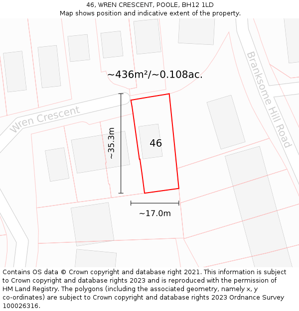 46, WREN CRESCENT, POOLE, BH12 1LD: Plot and title map