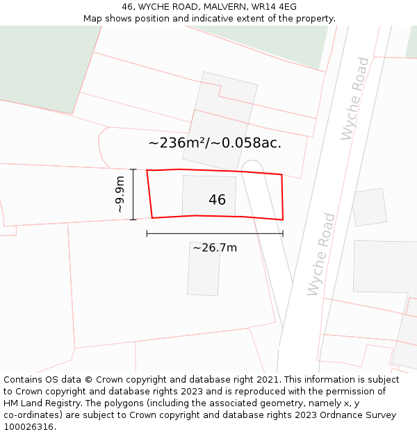 46, WYCHE ROAD, MALVERN, WR14 4EG: Plot and title map