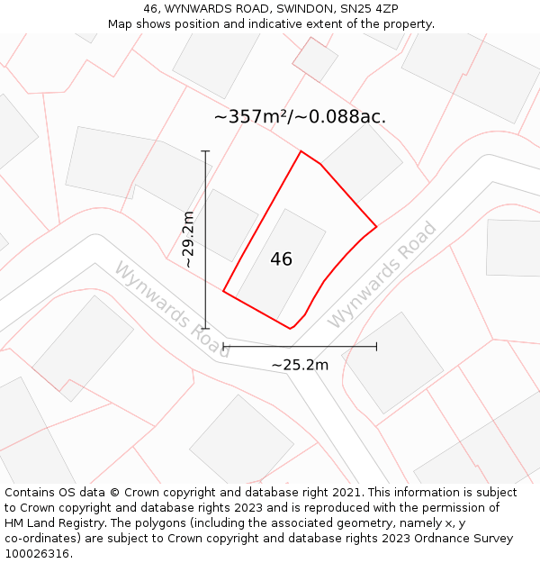46, WYNWARDS ROAD, SWINDON, SN25 4ZP: Plot and title map