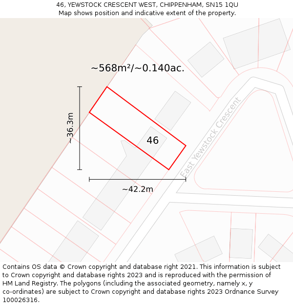 46, YEWSTOCK CRESCENT WEST, CHIPPENHAM, SN15 1QU: Plot and title map