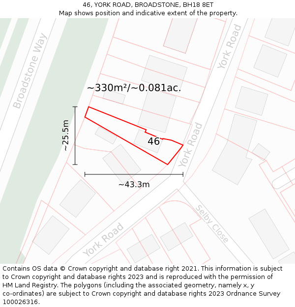 46, YORK ROAD, BROADSTONE, BH18 8ET: Plot and title map