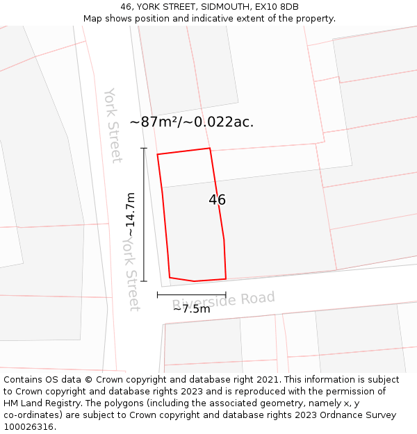 46, YORK STREET, SIDMOUTH, EX10 8DB: Plot and title map