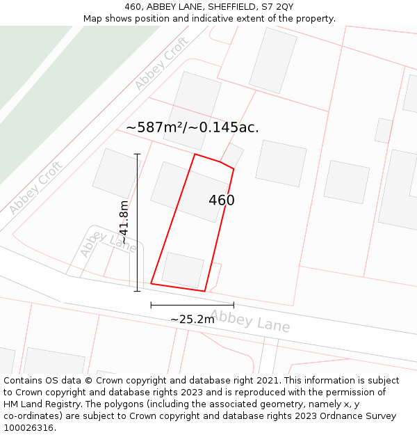 460, ABBEY LANE, SHEFFIELD, S7 2QY: Plot and title map