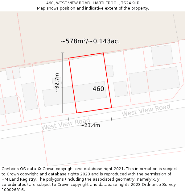 460, WEST VIEW ROAD, HARTLEPOOL, TS24 9LP: Plot and title map