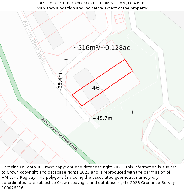 461, ALCESTER ROAD SOUTH, BIRMINGHAM, B14 6ER: Plot and title map
