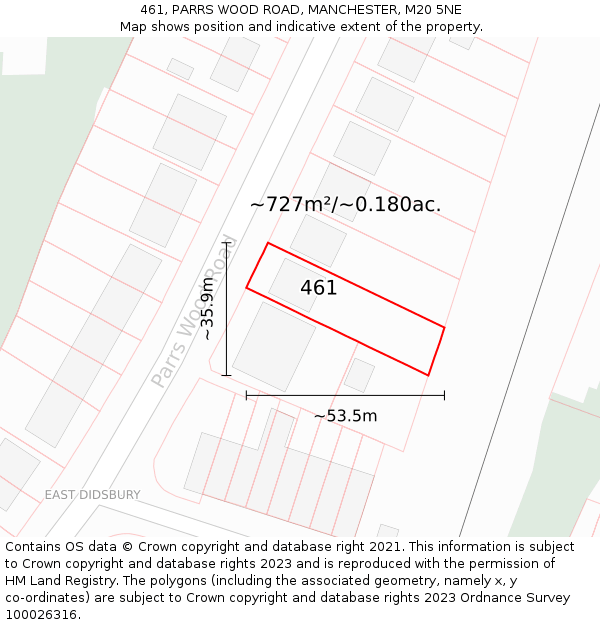 461, PARRS WOOD ROAD, MANCHESTER, M20 5NE: Plot and title map