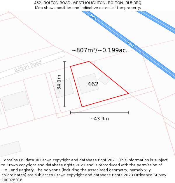 462, BOLTON ROAD, WESTHOUGHTON, BOLTON, BL5 3BQ: Plot and title map