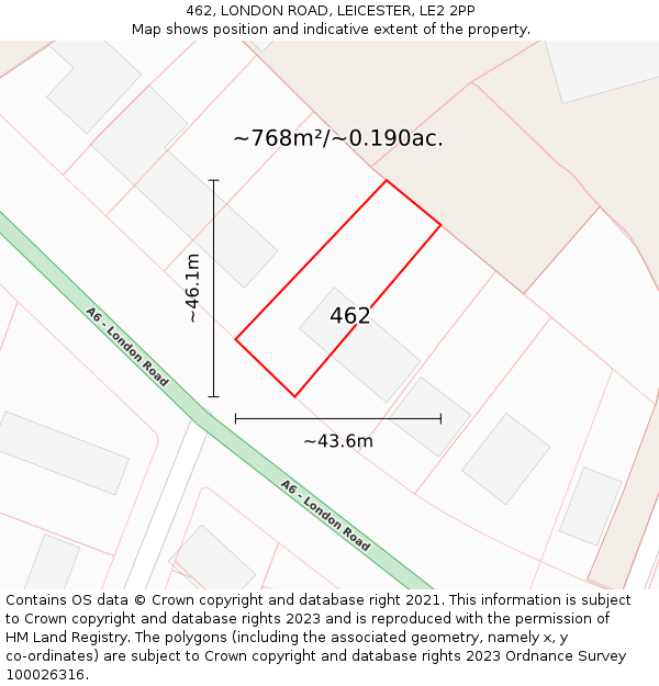 462, LONDON ROAD, LEICESTER, LE2 2PP: Plot and title map