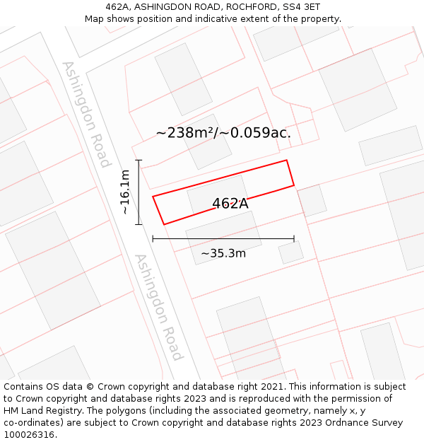 462A, ASHINGDON ROAD, ROCHFORD, SS4 3ET: Plot and title map