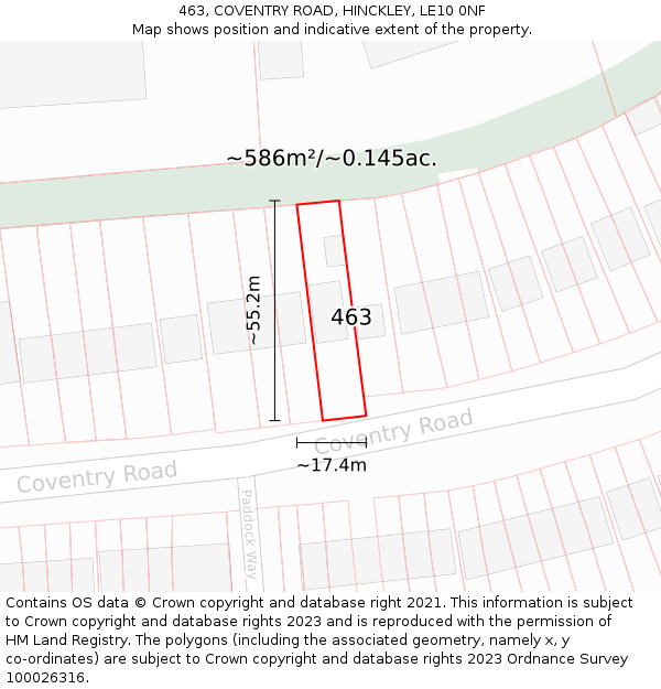 463, COVENTRY ROAD, HINCKLEY, LE10 0NF: Plot and title map