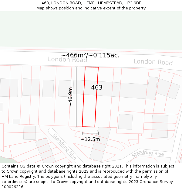 463, LONDON ROAD, HEMEL HEMPSTEAD, HP3 9BE: Plot and title map