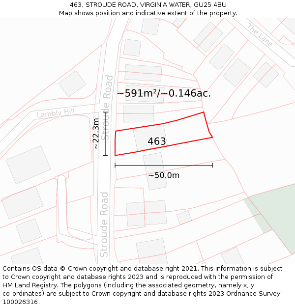 463, STROUDE ROAD, VIRGINIA WATER, GU25 4BU: Plot and title map