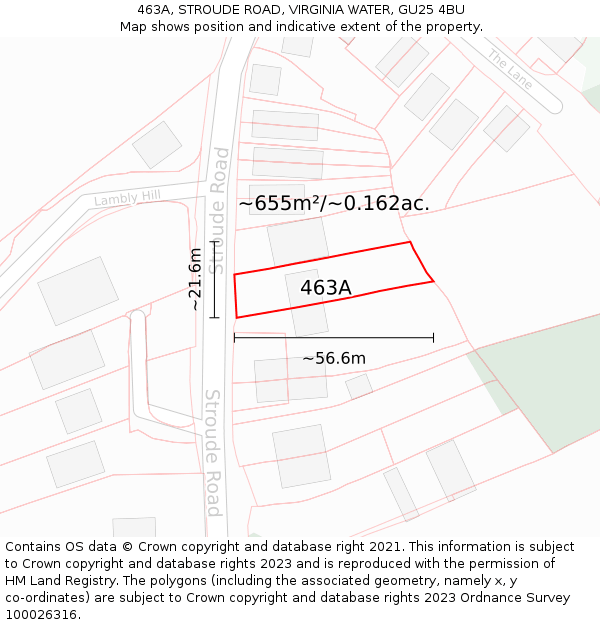 463A, STROUDE ROAD, VIRGINIA WATER, GU25 4BU: Plot and title map