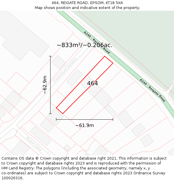 464, REIGATE ROAD, EPSOM, KT18 5XA: Plot and title map