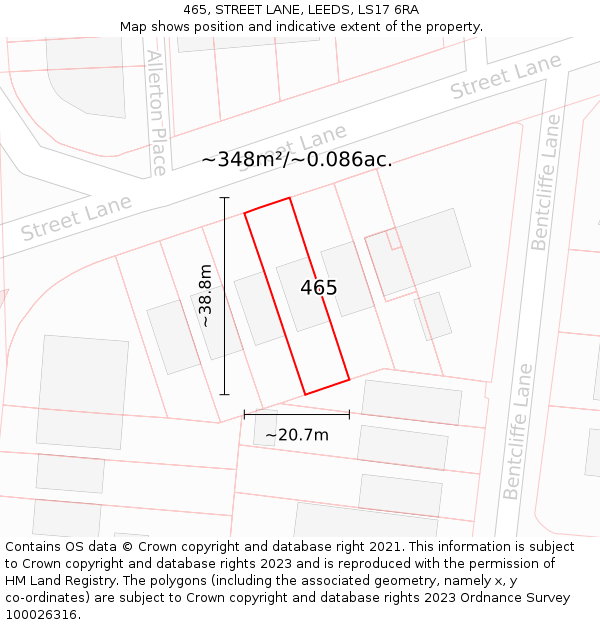 465, STREET LANE, LEEDS, LS17 6RA: Plot and title map