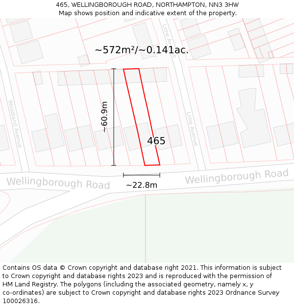 465, WELLINGBOROUGH ROAD, NORTHAMPTON, NN3 3HW: Plot and title map