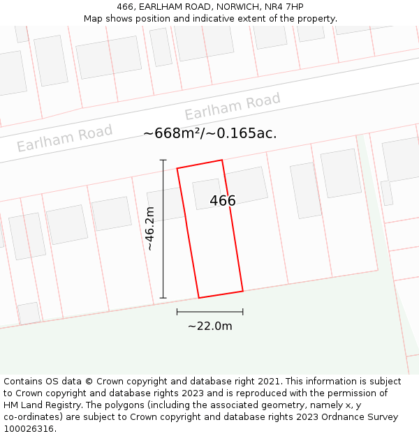 466, EARLHAM ROAD, NORWICH, NR4 7HP: Plot and title map