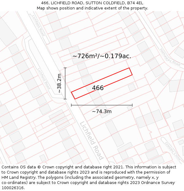 466, LICHFIELD ROAD, SUTTON COLDFIELD, B74 4EL: Plot and title map