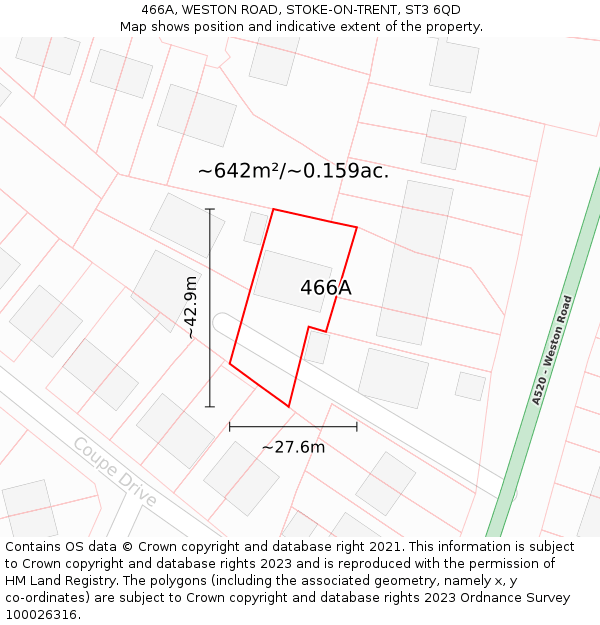 466A, WESTON ROAD, STOKE-ON-TRENT, ST3 6QD: Plot and title map
