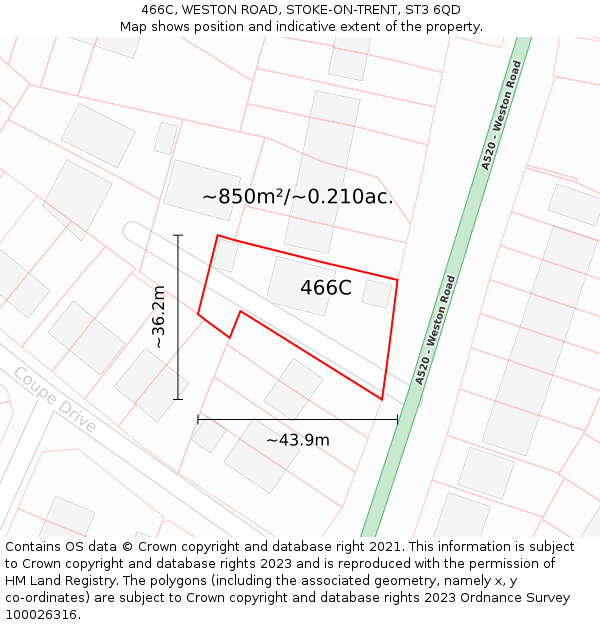466C, WESTON ROAD, STOKE-ON-TRENT, ST3 6QD: Plot and title map