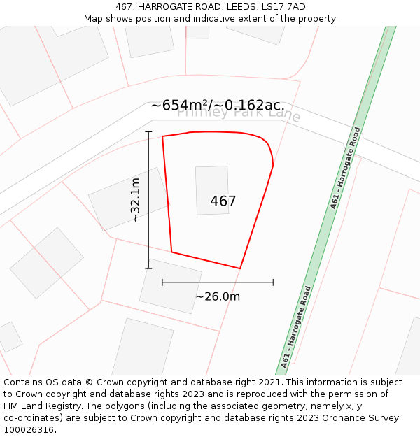 467, HARROGATE ROAD, LEEDS, LS17 7AD: Plot and title map