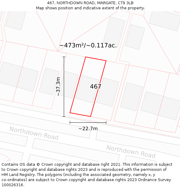 467, NORTHDOWN ROAD, MARGATE, CT9 3LB: Plot and title map