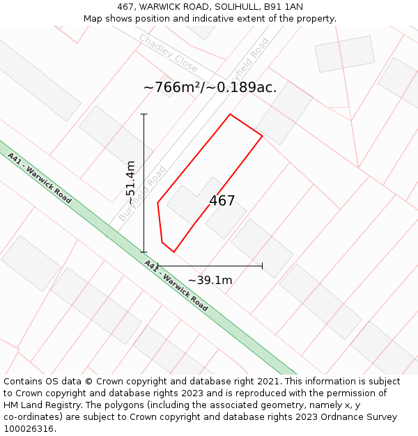 467, WARWICK ROAD, SOLIHULL, B91 1AN: Plot and title map