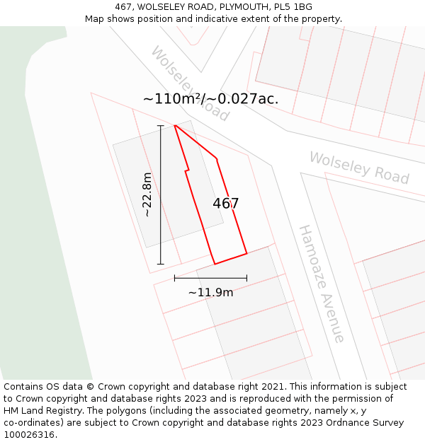 467, WOLSELEY ROAD, PLYMOUTH, PL5 1BG: Plot and title map