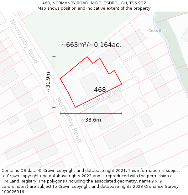 468, NORMANBY ROAD, MIDDLESBROUGH, TS6 9BZ: Plot and title map