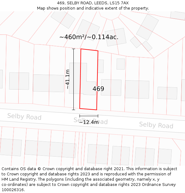 469, SELBY ROAD, LEEDS, LS15 7AX: Plot and title map