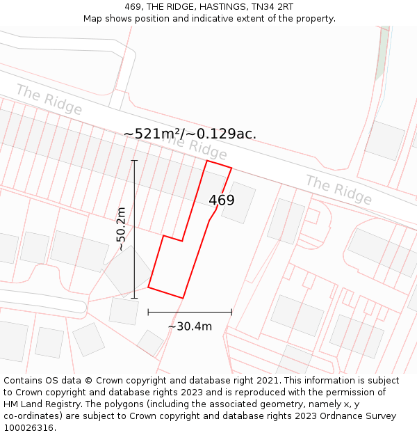 469, THE RIDGE, HASTINGS, TN34 2RT: Plot and title map