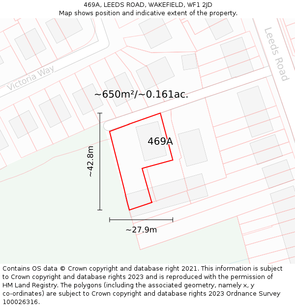 469A, LEEDS ROAD, WAKEFIELD, WF1 2JD: Plot and title map