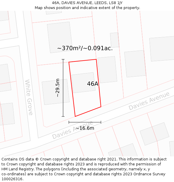 46A, DAVIES AVENUE, LEEDS, LS8 1JY: Plot and title map