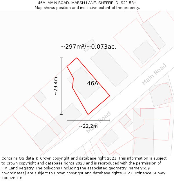 46A, MAIN ROAD, MARSH LANE, SHEFFIELD, S21 5RH: Plot and title map